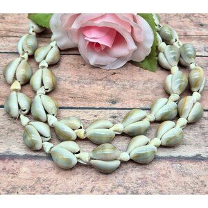 Vintage Boho Cowrie Shell Necklace Hawaiian Lei Beach Surfer Jewelry 32"